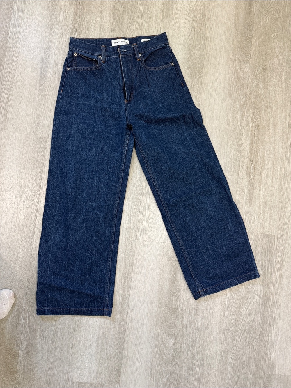 Denim Forum Dark Blue Relaxed Wide-Leg Jeans the Zoe super high rise baggy